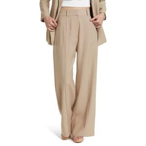 WAYF wide leg pleated pintuck trouser dress pants taupe beige tan slacks size XL